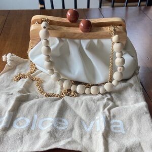 Dolce Vita Cream and Gold Clutch with Wooden Accents